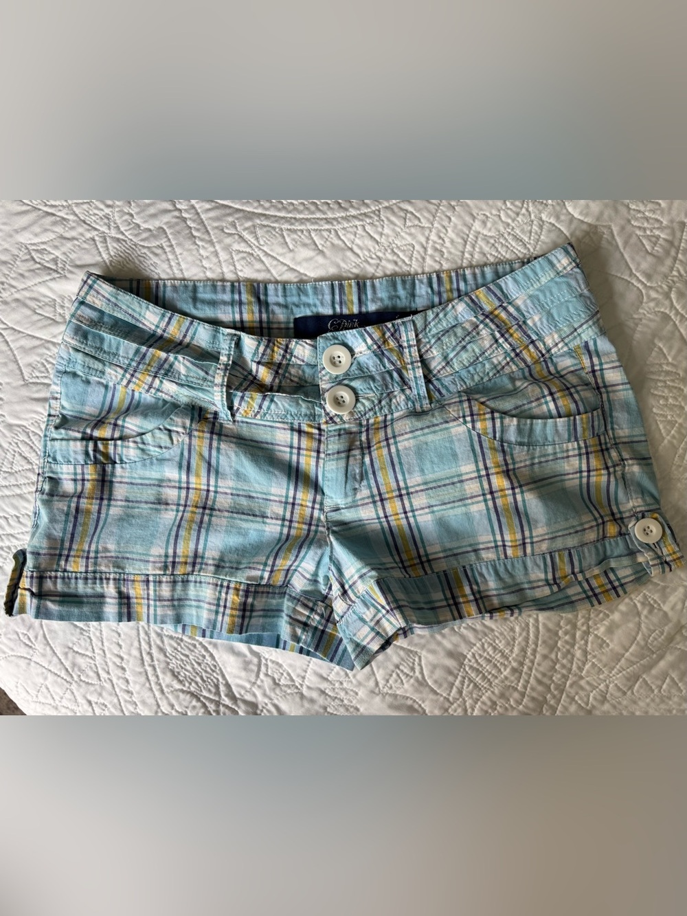 PINK Victoria's Secret Light Blue Plaid Low Rise Micro Shorts